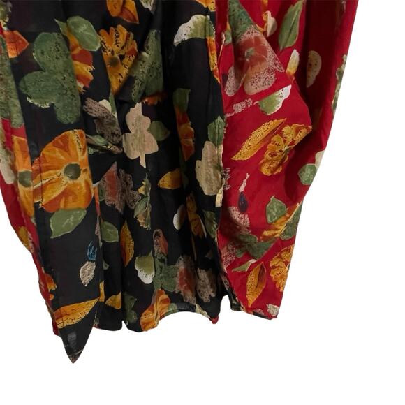 La Cera Reversible Floral Midi Skirt Size L Red Black Watercolor Flowy India - Picture 4 of 11